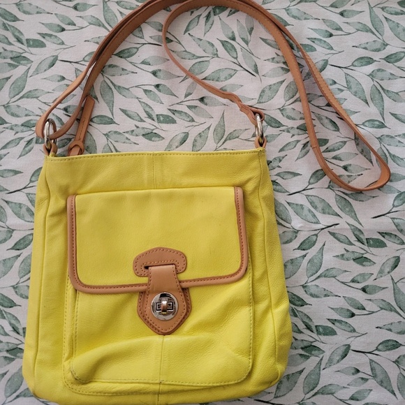 1990's Yellow and Tan Leather Danier Cross Body Purse - Picture 1 of 7